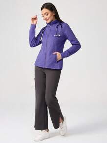 TaskEZ Women's Simple Solid Color Quilted Zip-Up Front Slant Pocket Practical Work Jacket - Purple - View 6