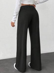 SHEIN Women's Solid White Drawstring Detailed Pants - Black - View 2