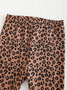 Cozy Pixies 2pcs Baby Girl Heart-Shaped Leopard Pattern Round Neck Ruffle Sleeve Pullover Sweatshirt And Jogger Pants Set , Fall Clothes - Khaki - View 7