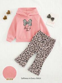 Cozy Pixies Conjunto de 2 piezas para bebé niña con sudadera con capucha con estampado de corazón y pantalones acampanados - Multicolor - Ver 1