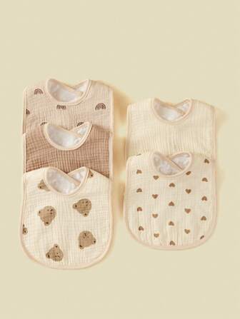 5 st/set bomullshaklappar i U-form för bebisar, anti-saliv rapsdukar