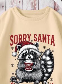 SHEIN EZwear Áo nỉ cổ tròn in hình ông già Noel và gấu trúc làm quà tặng Giáng sinh cho nữ, Thu/Đông - Màu Khaki - Xem 5