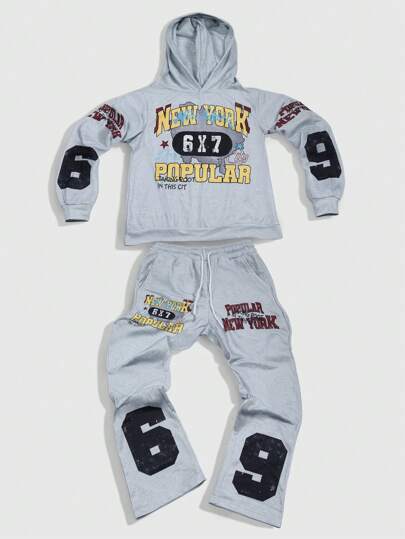 Prep 2pcs Men's Racing Letter Print Minimalist Hoodie And Pants Tracksuit