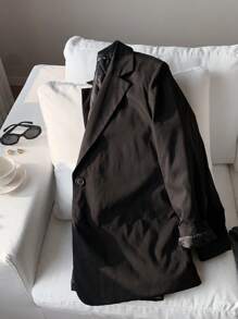 Comfortcana Áo khoác Blazer màu trơn thường ngày cỡ lớn cho nữ, Thu/Đông - màu đen - Xem 3