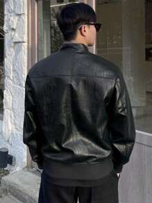 DAZY Men's Casual Contrast Color Zip-Up Stand Collar Jacket, Autumn - Black and White - View 2