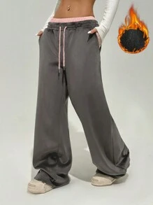 StreetHx Damskie spodnie dresowe z podszewką termiczną i talią termiczną, ciepłe na jesień/zimę - Ciemnoszary - Zobacz 3