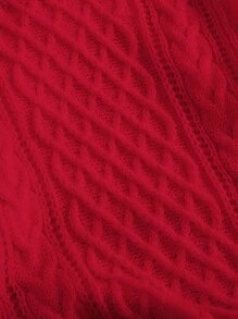 SHEIN Suéter Vermelho/Gola Careca/Moletom/Tricô Volumoso/Tricô Trançado/Casual Versátil/Suéter/Ano Novo/Dia dos Namorados/Natal, Meninas Adolescentes - Vermelho - Visão 3