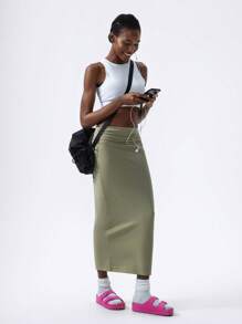 VARSITIE Faldas largas de mujer de cintura baja con pliegues