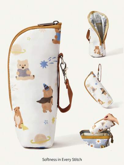 Cozy Pixies 1 pieza Bolsa aislada de nailon para botella, nueva bolsa de mano ligera tipo mamá, bolsa térmica para transportar pequeñas botellas de leche de oso, conveniente para uso en exteriores