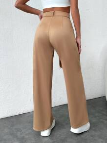 EURMUSE Women's Beige Double Buttoned High Waist Pants - Beige - View 2