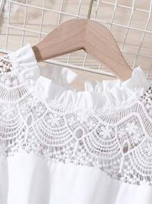 Teen Girl Elegant Lace Patchwork Color Block Mini Dress,Holiday Summer Travel - Red - View 5