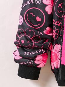 Sparklyn Teen Girl Random Print Hoodie Jacket - Black - View 4