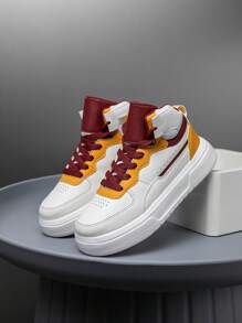 1 Paar Kinder/Jugendliche High-Top Sportschuhe, Knöchel-Stütz-Design, Schnürung, farblich abgesetzte Freizeitschuhe, geeignet für alle Jahreszeiten