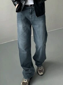 DAZY 男士休闲宽松直筒蓝色洗水牛仔裤，秋季