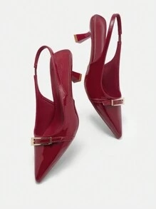 CUCCOO BIZCHIC Women's Fashion Burgundy Metallic Buckle Minimalist Pointed Toe Flat Shoes, Commute, Party, Vacation Suitable For Christmas And New Year Holiday Vibe Fall And Winter - Burgundy - View 9