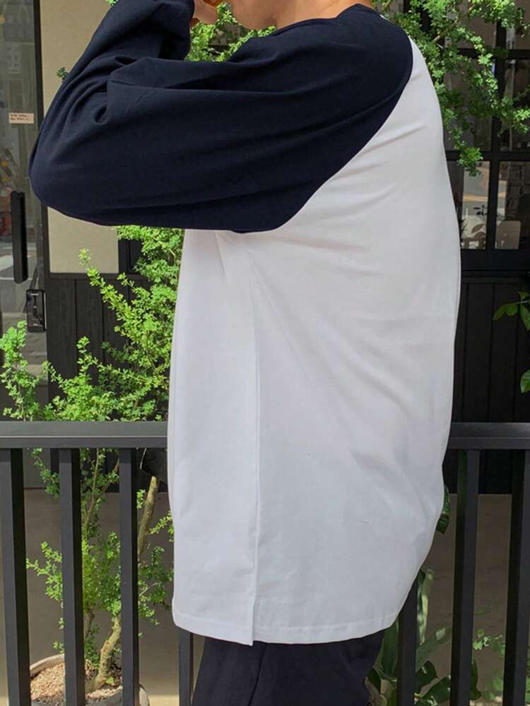 Autumn Patchwork Color Block Men's T-Shirt, Men Casual Daily Wear Long Sleeve Shirt, Fall