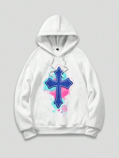 Street Life 1pc Men's Cross Embroidery Daily T-Shirt, Suitable For Autumn/Winter