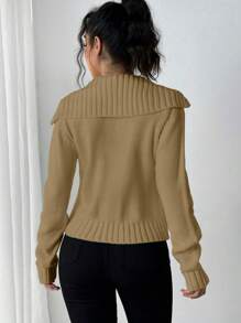 Chiquease Women's Solid Color Double-Breasted Casual Long Sleeve Knit Cardigan - Khaki - View 2