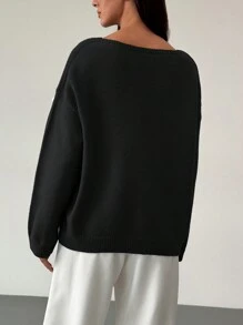 Aloruh Romantic Floral 3D Decor Colorblocked Loose Long Sleeve Warm Cute Sweater For Women - Black - View 2