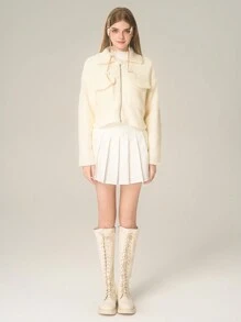 Teen Girls Casual Zippered Jacket, Suitable For Daily Wear, Fashionable And Versatile, Perfect For Fall And Spring And Winter Seasons - Beige - View 5