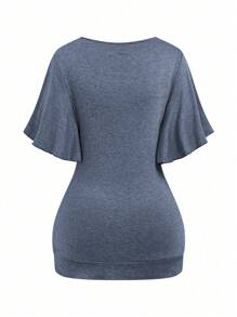 SHEIN LUNE Camiseta minimalista de manga corta y cuello en V de talla grande y unicolor