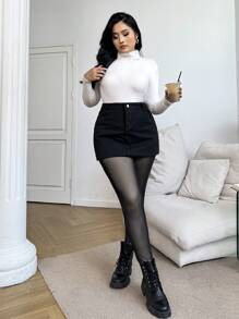 SHEIN EZwear Plus Size Black Mesh Lined Leggings - Black - View 5