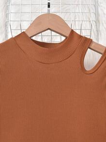 Bộ 2 áo thun dài tay có gân cho bé gái tuổi teen và chân váy dài in họa tiết có dây thắt lưng, trang phục thanh lịch cho mùa thu/đông - Màu nâu  Mocha - Xem 3