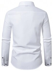 Manfinity Mode 1 件 男士纯色正面纽扣长袖简约上衣 - 白色 - 查看 2