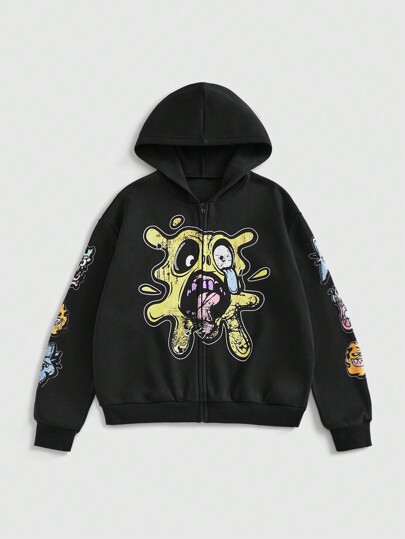 Street Life Femmes sweat-shirt à capuche ouvert à l'avant surdimensionné avec expression comique de style Streetwear Y2K