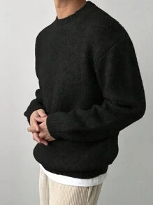 DAZY Áo len cổ tròn màu trơn dành cho nam, trang phục thường ngày, thu/đông, phong cách grunge - màu đen - Xem 7