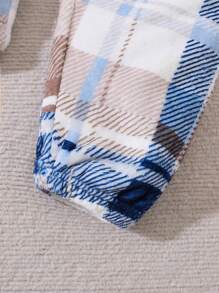 SHEIN Playful Pals 2 件装小男孩可爱熊图案羊毛长袖上衣和裤子睡衣套装，深灰色