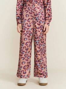 SHEIN Tween Girls Leopard Print Straight Leg Loose Casual Pants For Autumn/Winter - Orange - View 1