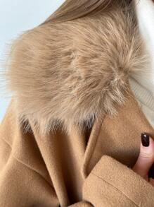 Aloruh 新品甜美毛绒领装饰加厚保暖大衣秋冬 - 卡其色 - 查看 6