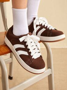 CUCCOO EASI Giày thể thao nữ màu trơn buộc dây phía trước, kiểu dáng thường ngày, phù hợp cho không khí lễ hội năm mới và mùa thu đông. - màu nâu - Xem 3