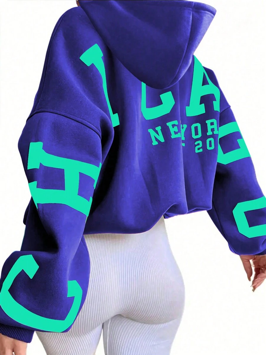 INAWLY Women Casual Letter Print Hooded Sweatshirt, Autumn/Winter Pullover Fall