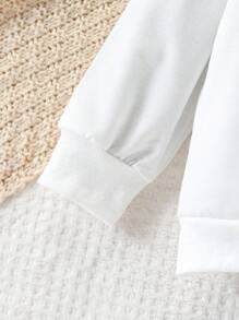 Bộ đồ thời trang Babybody & Babygirl Áo hoodie thêu chữ cái tiếng Anh thời trang mát mẻ kết hợp quần nỉ in chữ hợp thời trang, phù hợp cho mùa thu, đi chơi, tiệc tùng, cắm trại ngoài trời - trắng - Xem 4