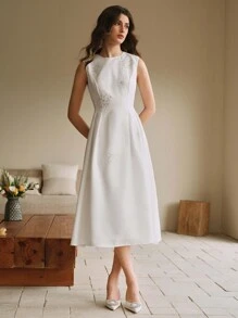 Anewsta Đầm dài không tay cổ tròn thường ngày cho nữ, phong cách tối giản để mặc hàng ngày - trắng - Xem 7