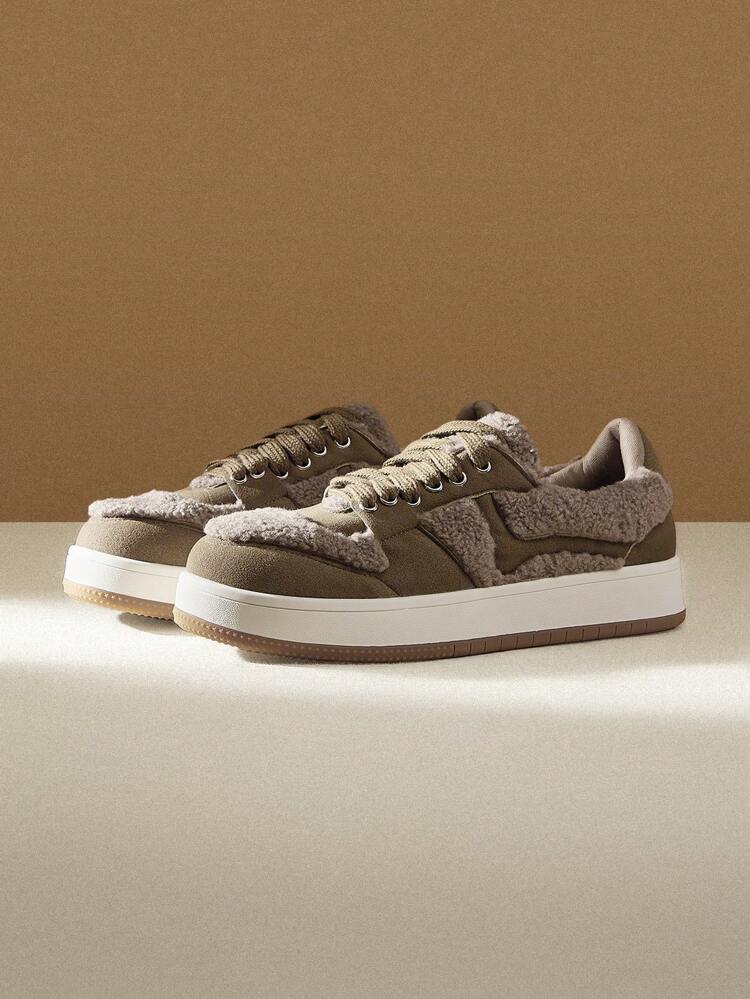 CUCCOO EASI Sneaker casual per donna in colore unito con inserti in pelliccia, scarpe per l autunno/inverno, scarpe da ginnastica adatte per San Valentino
