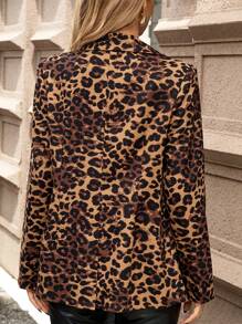 SHEIN Clasi Women's Random Leopard Print Long Sleeve Lapel Neck Fashion Regular Jacket, Autumn Fall Cloth For Women - Multicolor - View 2