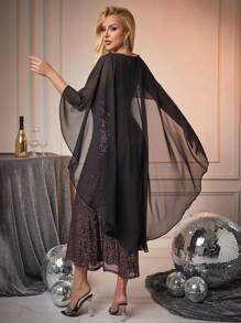 SHEIN Belle Women's Sequined Shawl Elegant Formal Dress, Suitable For Ball Gowns, Semi Formal Prom Dress, For Birthday, Wedding Guest, Graduation Homecoming For New Year Holiday Party Clothes