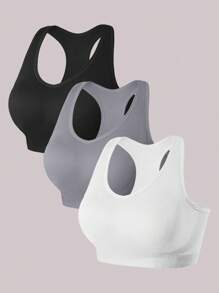 Easithlete 3pcs Women Solid Color Open Back Daily Workout Sports Bra