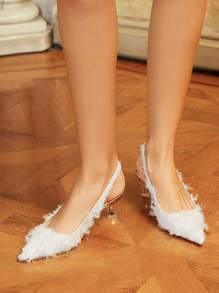 CUCCOO HITCHD Women's Pointy Toe Fluffy Decorated Fashion High Heels - White - View 4