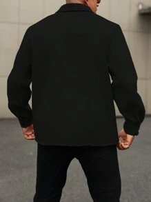 Manfinity Homme Plus Size Men Long Sleeve Casual Shacket, For Fall