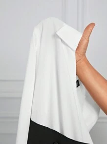 Fleurora Spring And Summer Autumn And Winter Elegant Casual Commuting Office Black White Woven Shirt Collar Flared Shirt Sleeve Plus Size Dresses Flared Set