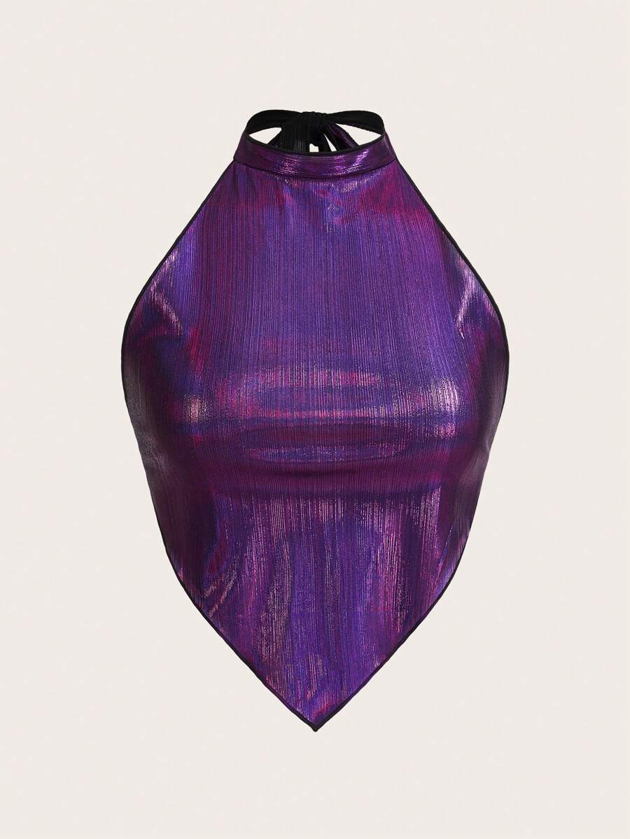 SHEIN ICON 音乐会服装 金属丝头巾下摆吊带上衣 - 紫色 - 查看 1