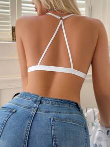 Romantic Lace Splice Solid Color Sexy Front Closure Bra Lingerie - White - View 2