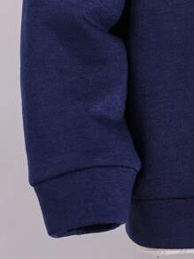 2 件装年轻男童休闲宽松字母图案拉链领长袖连帽夹克和裤子套装，秋冬装 - 寶藍色 - 查看 8