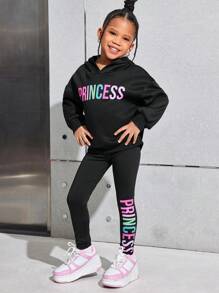 Young Girl Young Girl Casual Street Thermal Lined Autumn Hoodie And Fitted Sweatpants Set - Black - View 5