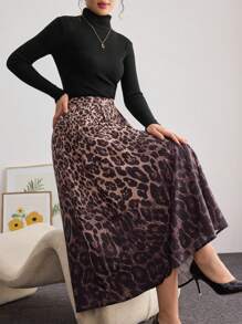 Modelyn Falda campana con estampado degradado de leopardo elegante para mujer