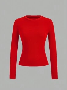 SHEIN EZwear 女式休闲纯色长袖贴身打底 T 恤，秋冬款 - 彩色 - 查看 3